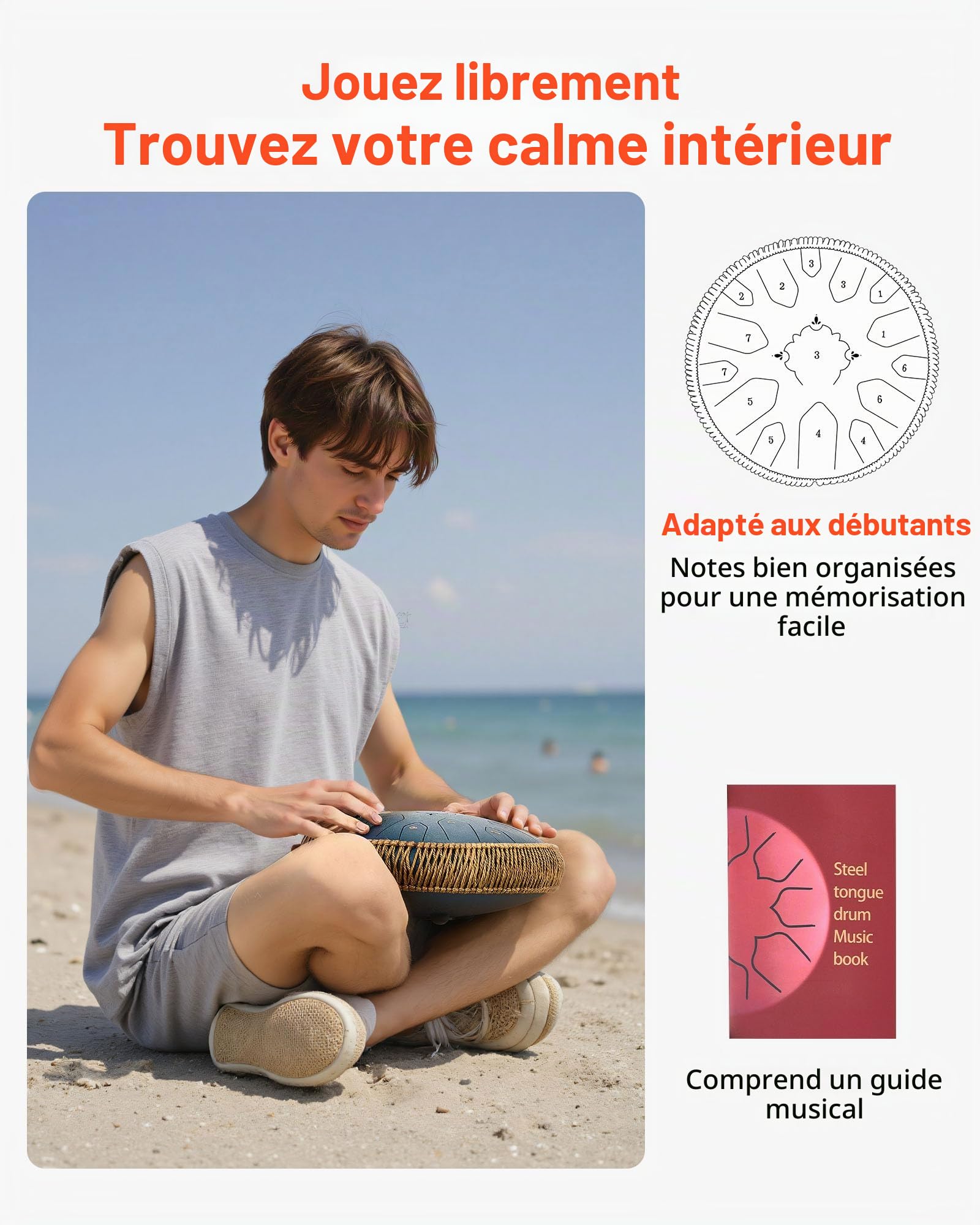 VEVOR Tambour à langue en acier, 330 mm, 15 notes, tambour de pluie pour jardin extérieur, ré majeur, avec livre de musique et maillets, instrument de percussion pour éducation musicale, bleu marine