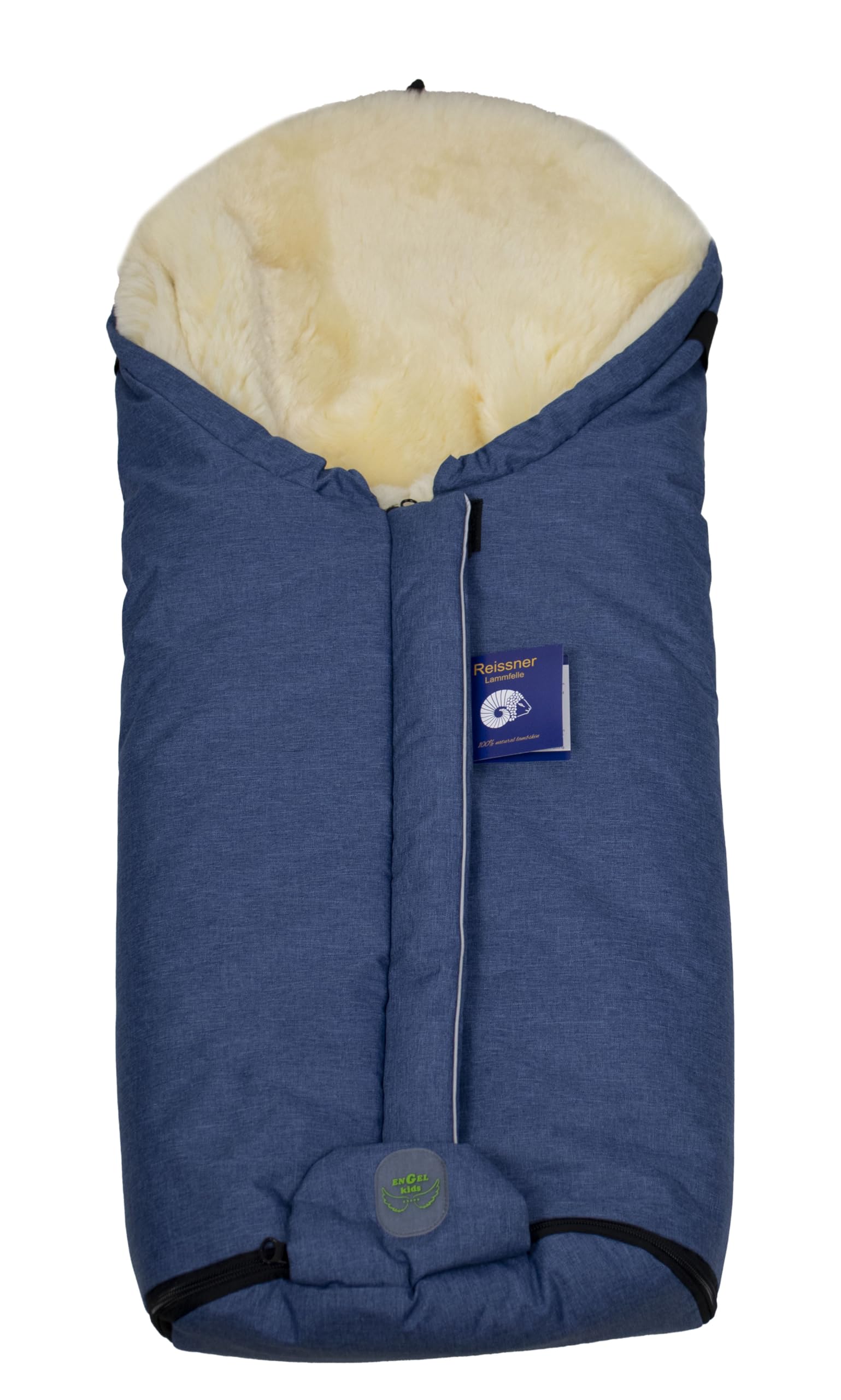 Reissner Lammfelle | Baby Fußsack ESKIMO | echtes Merino Lammfell | Mumienform | mit Reißverschluss | für Kinderwagen Buggy & Stroller | cobalt