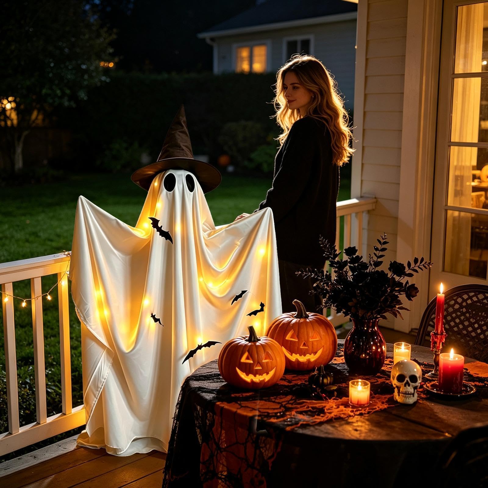 Dekoracje Halloweenowe Duchy Stojąca Dekoracja 150 cm Z Łańcuchem Świateł