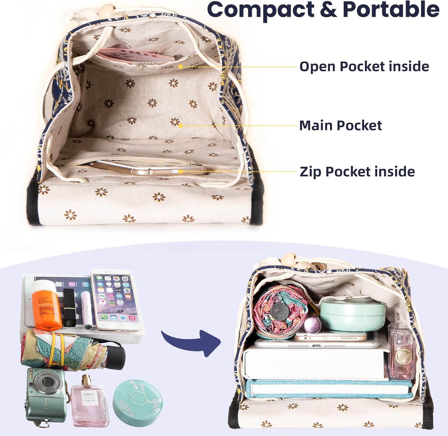 Goodhan Vintage Embroidered Backpack Purses for Women - Boho Shoulder Bag for Travel,Ethnic Floral Mini Back Pack,Lightweight Handbags for Daily Use (Deep Blue) - Image 4