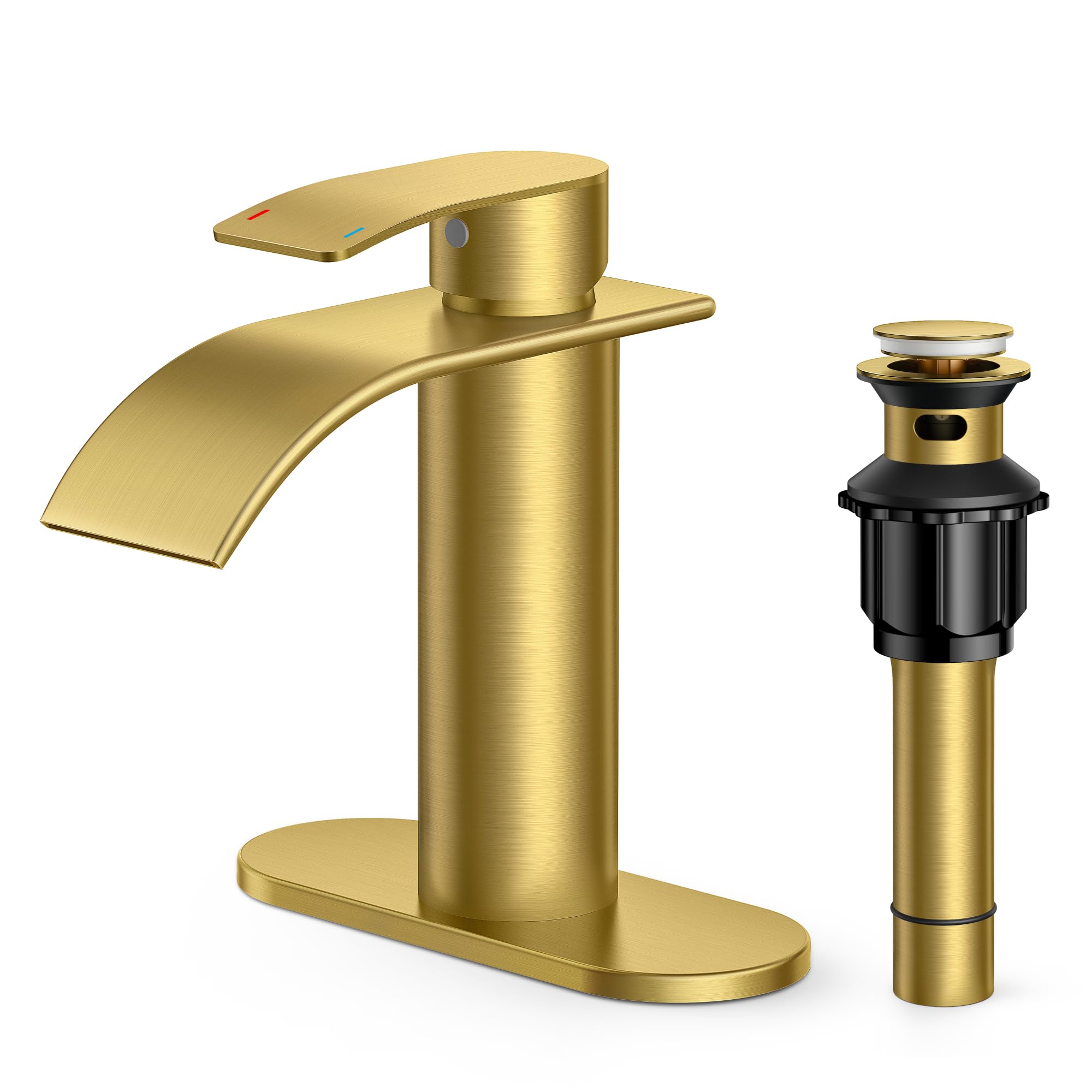 FORIOUS Waterfall Bathroom Faucets 1 or 3 Hole, Brushed Gold Single ...