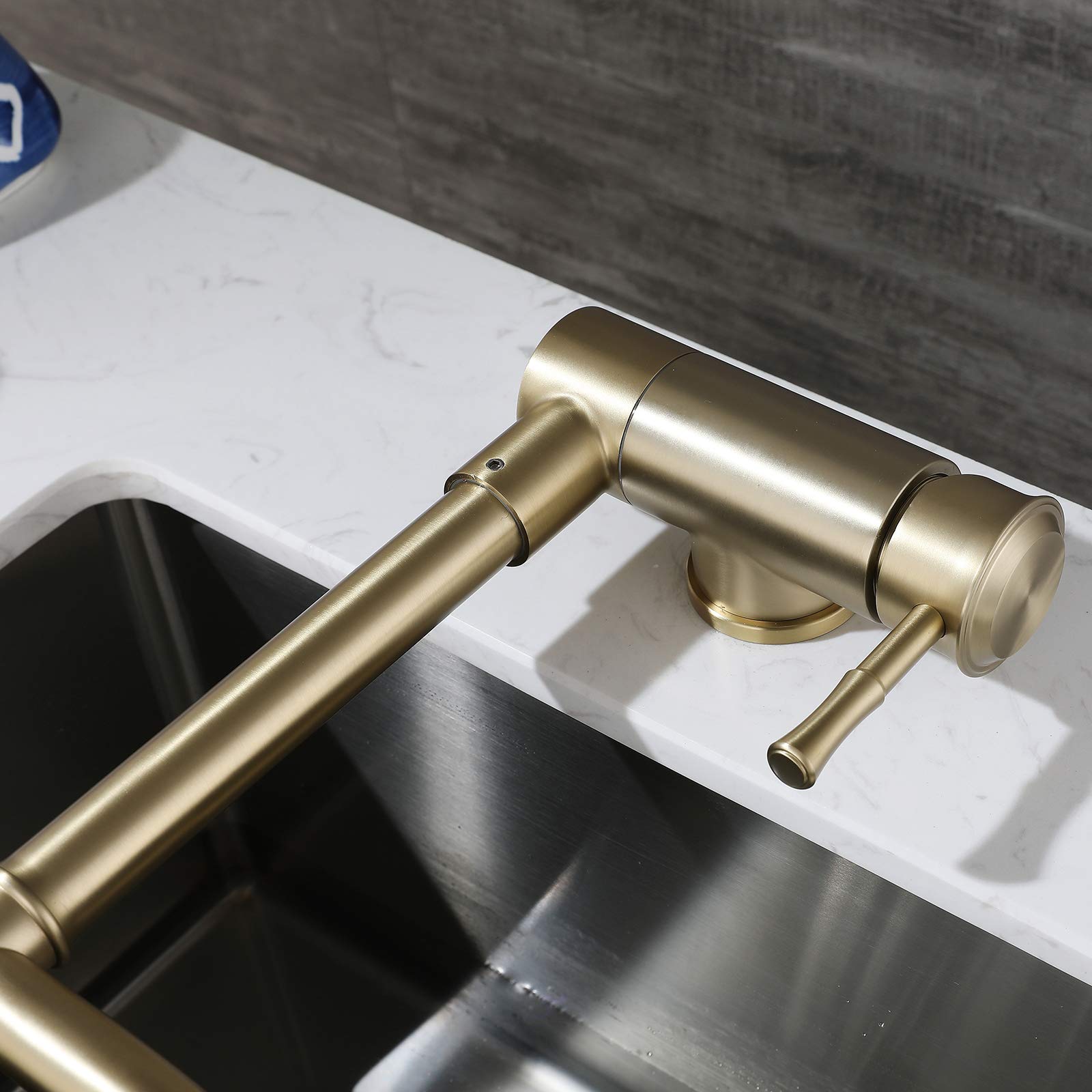 Grifo Cocina Abatible Acero Inoxidable 304 Oro Cepillado Agua Fría Caliente Giratorio