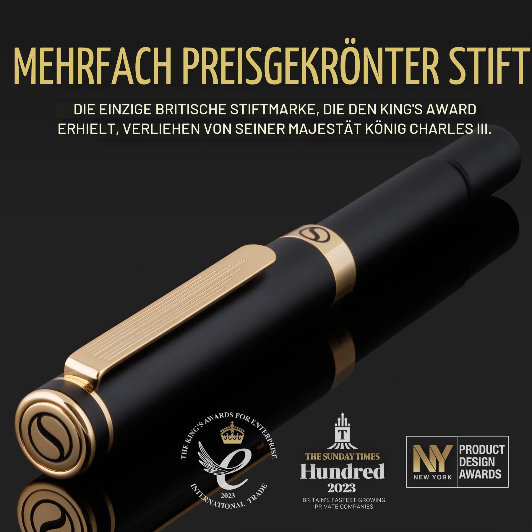 Scriveiner Schwarzer Kugelschreiber EDC Luxus Stift, toller Taschenfüller mit Echtvergoldung, Cooler Schreibstift, Geschenk für Mann Frau, Deutsche Schmidt Mine, Ausgefallenes Büro Designer Schreibset