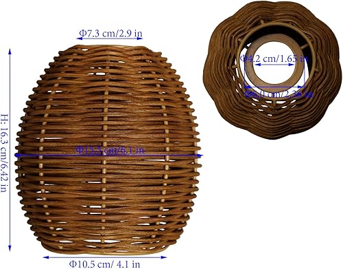Miniatura 5 de Pantalla de repuesto de ratán tejido pequeño, pantalla de lámpara colgante de mimbre tejido rústico, juego de 4 para lámpara colgante, apliques de