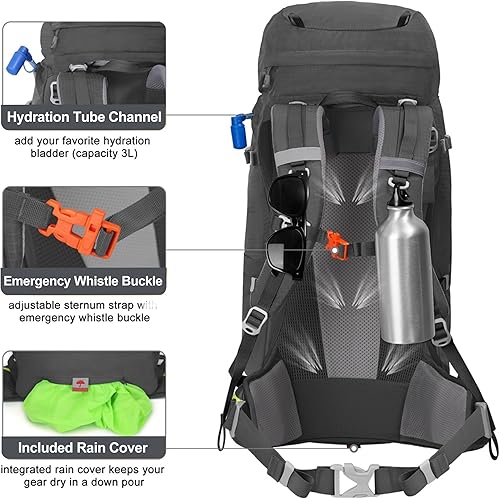 Miniatura 4 de N NEVO RHINO Mochila de senderismo con marco interno de 4050606580L, mochila de campamento para escalada de montaña, cubierta impermeable para lluvia