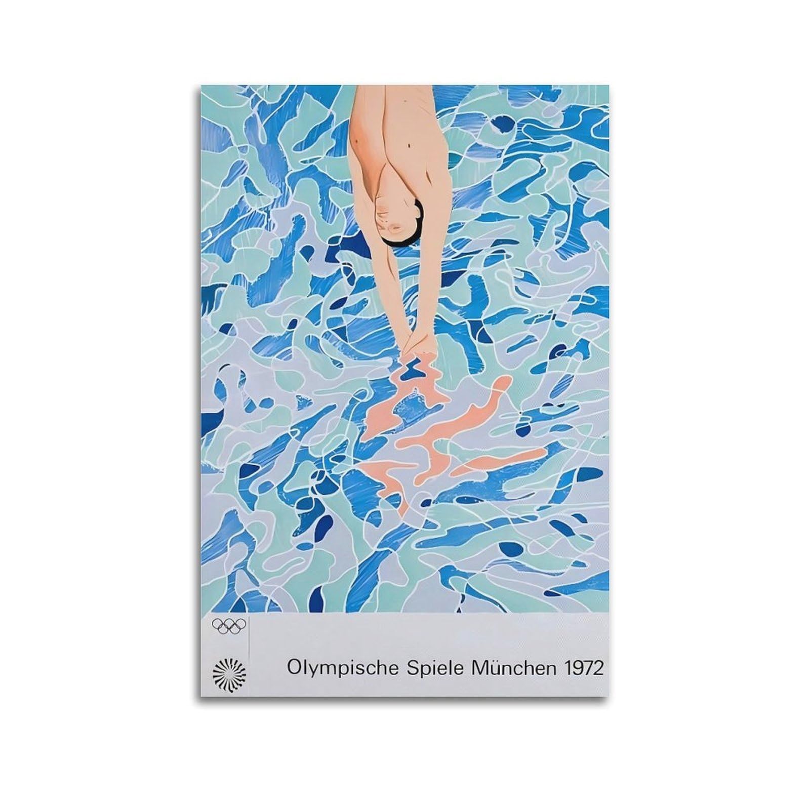 Ckjenjbkm Unframe-Style David Hockney Swimming Pool Diving Vintage Abstract Beige Wall Art Posters Aesthetic Canvas Wall Art Print Home Decor For Bedroom Living Room12x18inch(30X45cm)