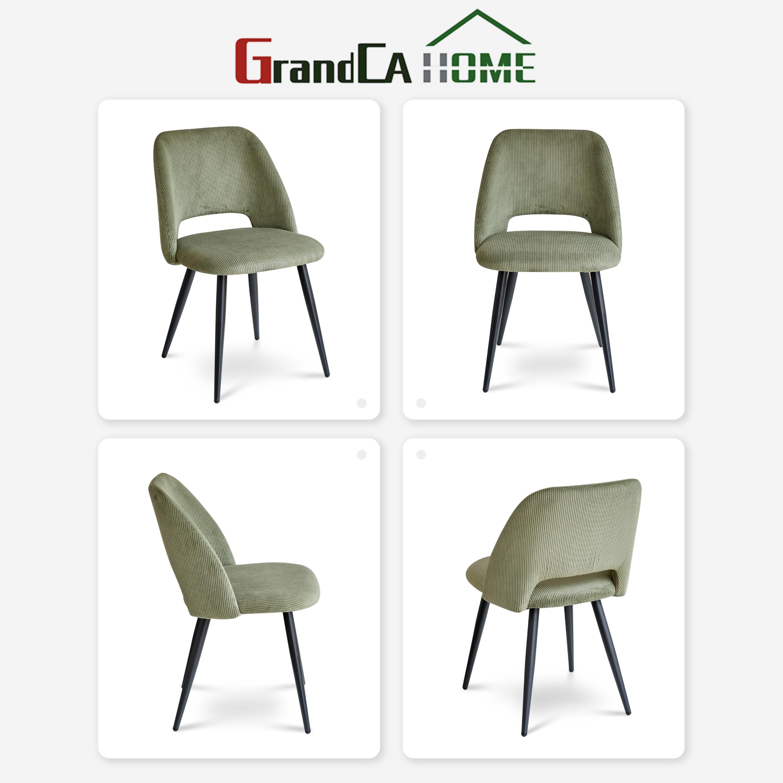 GrandCA HOME Lot de 4 Chaises de Salle à Manger Modernes, Dossier Creux en Velours Côtelé, Rembourrées, pour Salle à Manger, Cuisine, Salon et Chambre (Vert)