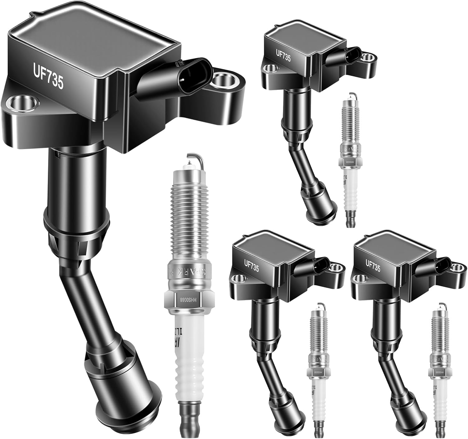 Set of 4 Iridium Spark Plug and 4 Ignition Coil Pack UF735 Compatible with Ford for escape l4 1.5l 2017 2018 2019, for fusion l4 1.5l 2014 2015 2016 2017 2018 2019 2020
