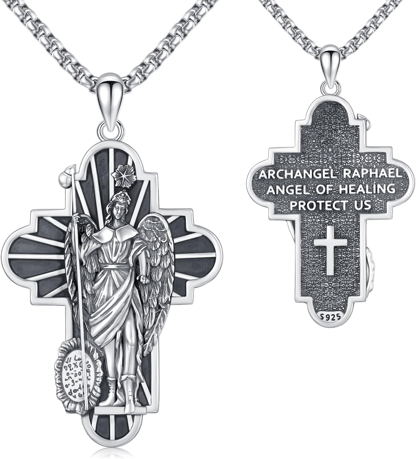 TwoAnts 925 Sterling Silver Patron Saint Medal Necklace Protection Catholic Jewelry Gifts for Men Women
