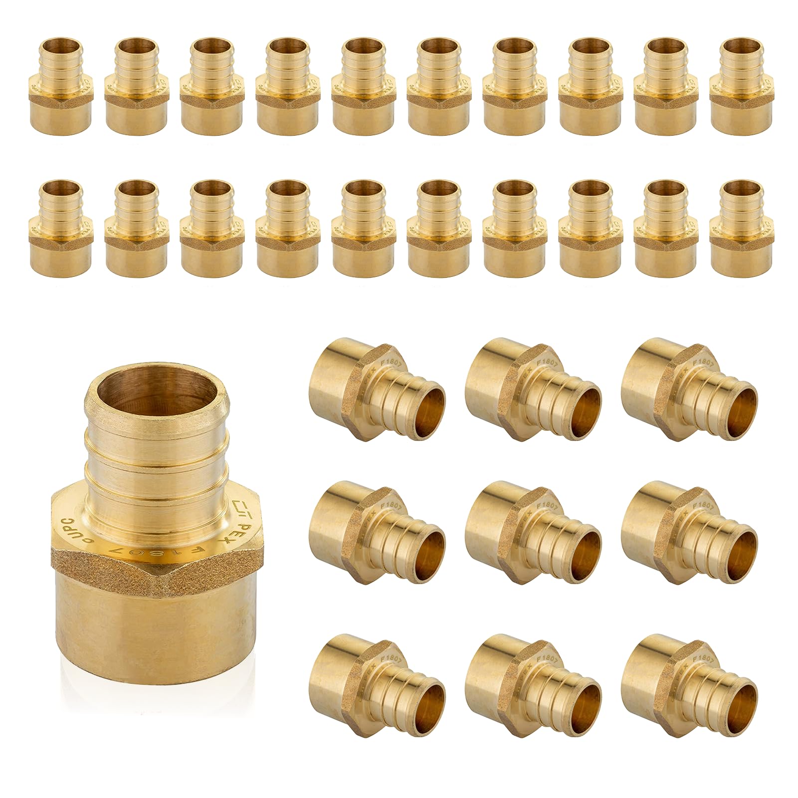 Seelink (30-Pack) PEX Fittings, Pex 3/4"x1/2" Female Threaded NPT Adapter, Brass Crimp Fittings, for PEX Tubing Pipe Plumbing, ASTM F1807