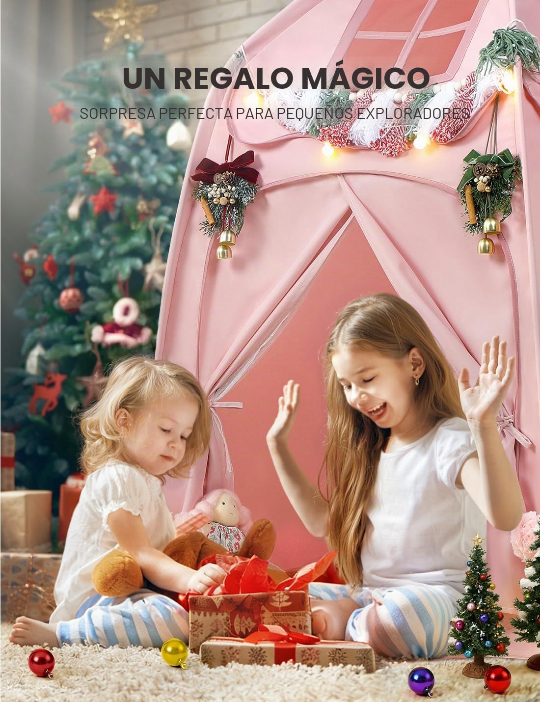 Besrey Tienda de Campaña Infantil Rosa - Casita para Niños con Diseño de Castillo, Grande y Fácil de Montar, Ideal para Juegos Interiores y Exteriores, Niñas y Niños