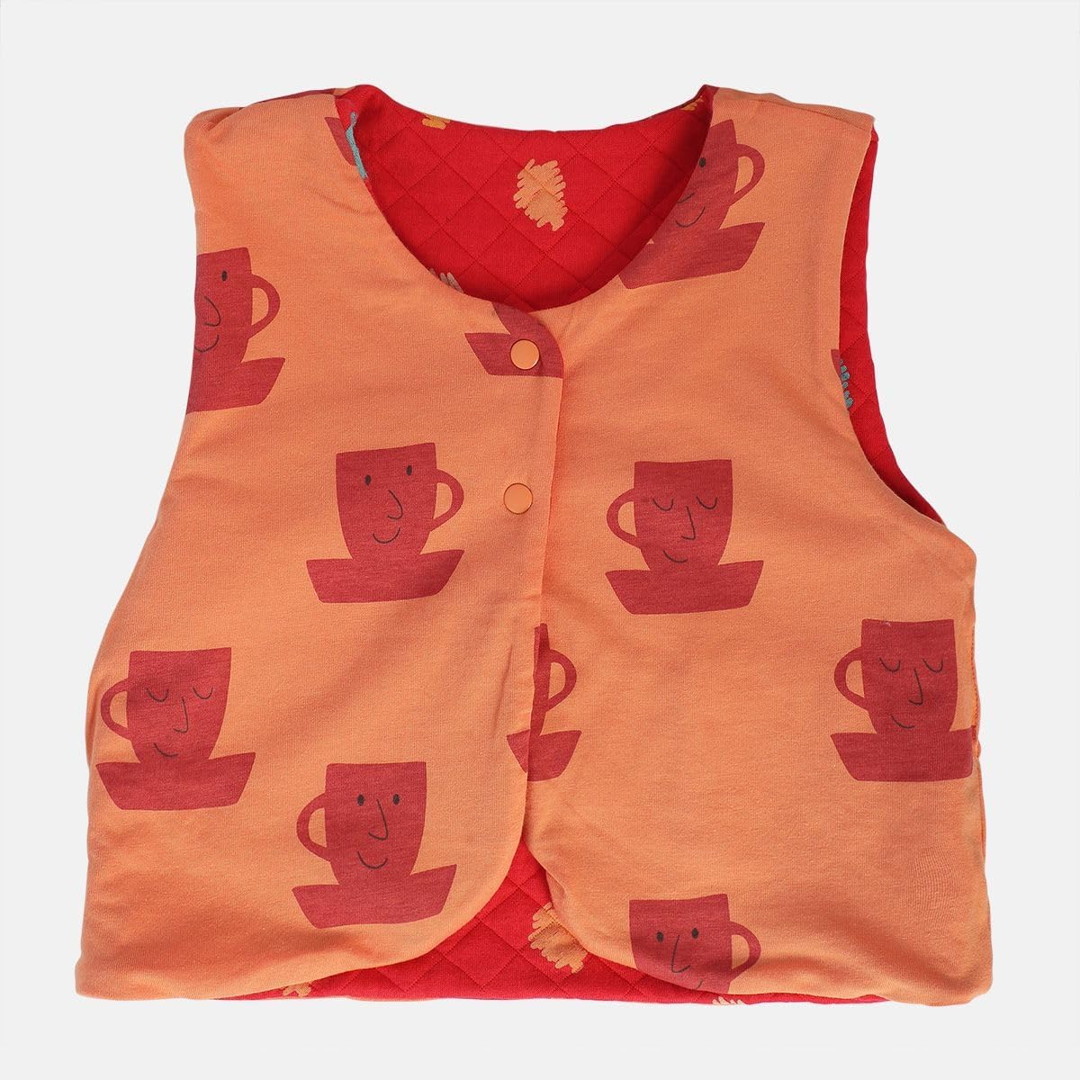 miniklub Girls V Neck Sleeveless Knitted Cotton Orange/Red Color Gilet (2-3Y) 4