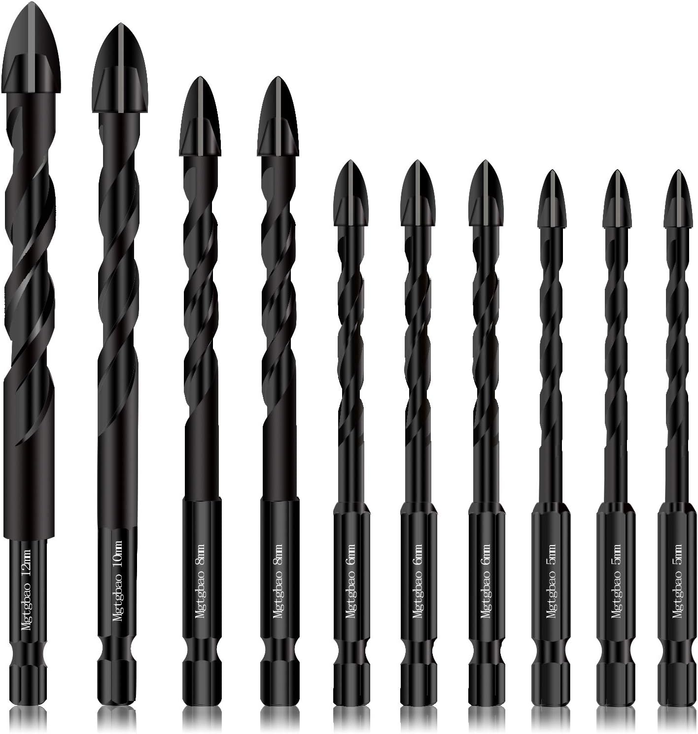 【 New type】Mgtgbao Concrete Drill Bit Set, 10pcs Masonry Drill Bits Set Carbide Tip for Glass, Brick, Tile, Concrete, Plastic and Wood with size 3/16” (5mm),1/4” (6mm), 5/16” (8mm) ,3/8” (10mm), 1/2” (12mm). - - 
