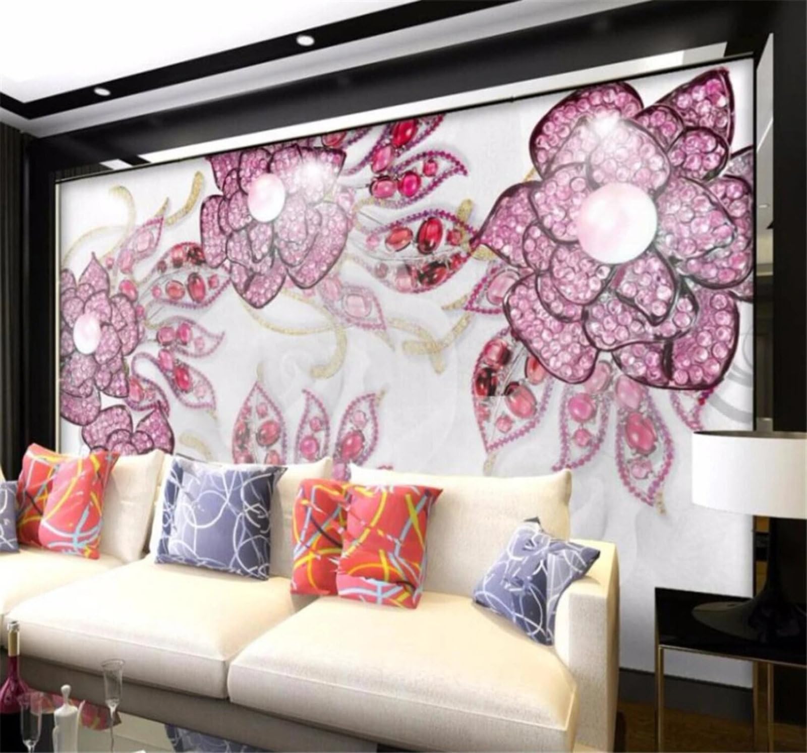Xlming 400Cm×280Cm(B×H) Affordable Luxury Opulent Embossed Diamonds Flowers 3D Wallpaper Luxury Home Dining Decor Paste Sofa Living Room The Wall For Bedroom Mural-400Cm×280Cm