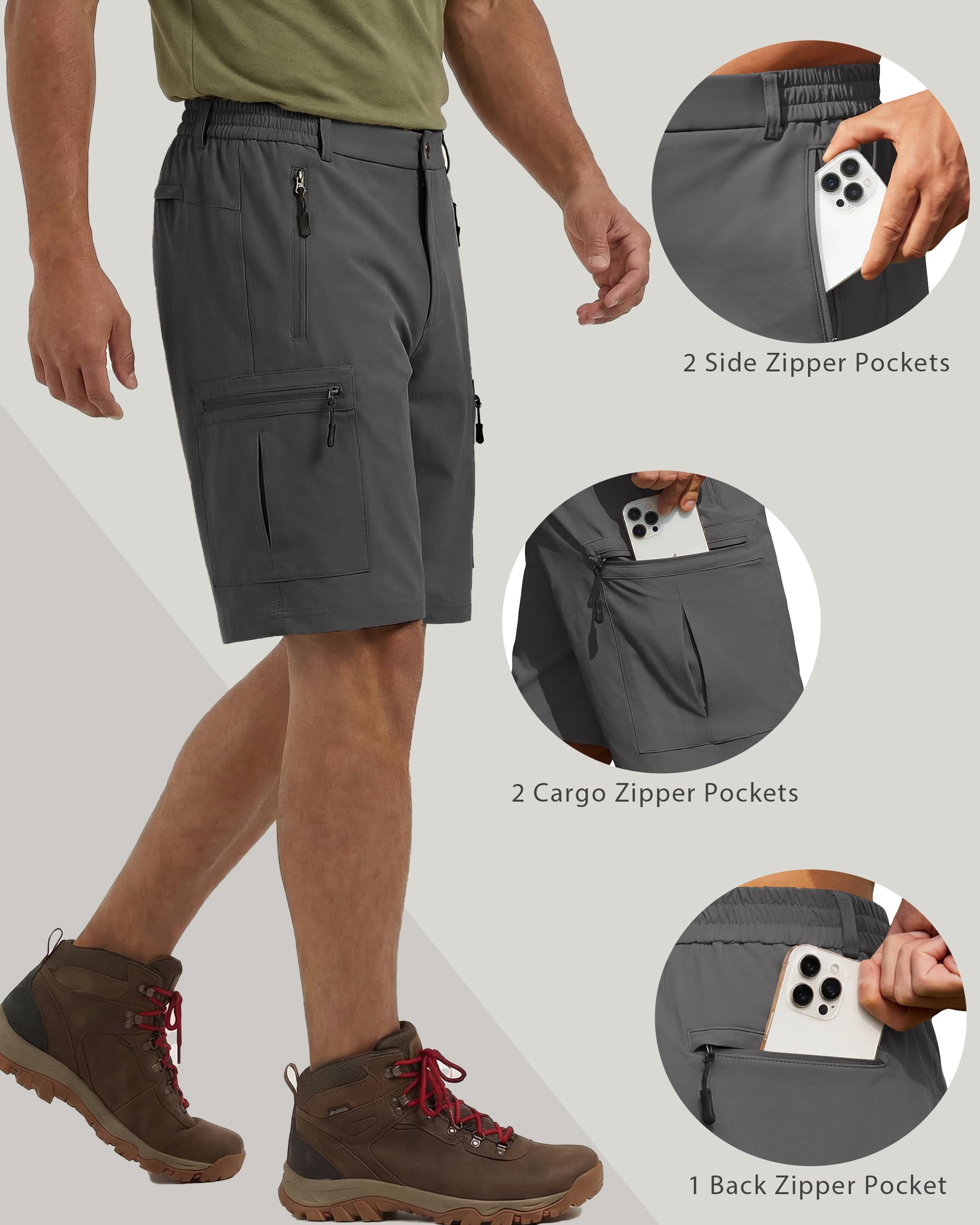 COOFANDY Men's Hiking 9" Cargo Shorts Lightweight Outdoor Shorts Quick Dry Golf Camping Casual Fishing with 5 Zipper Pockets — view 4