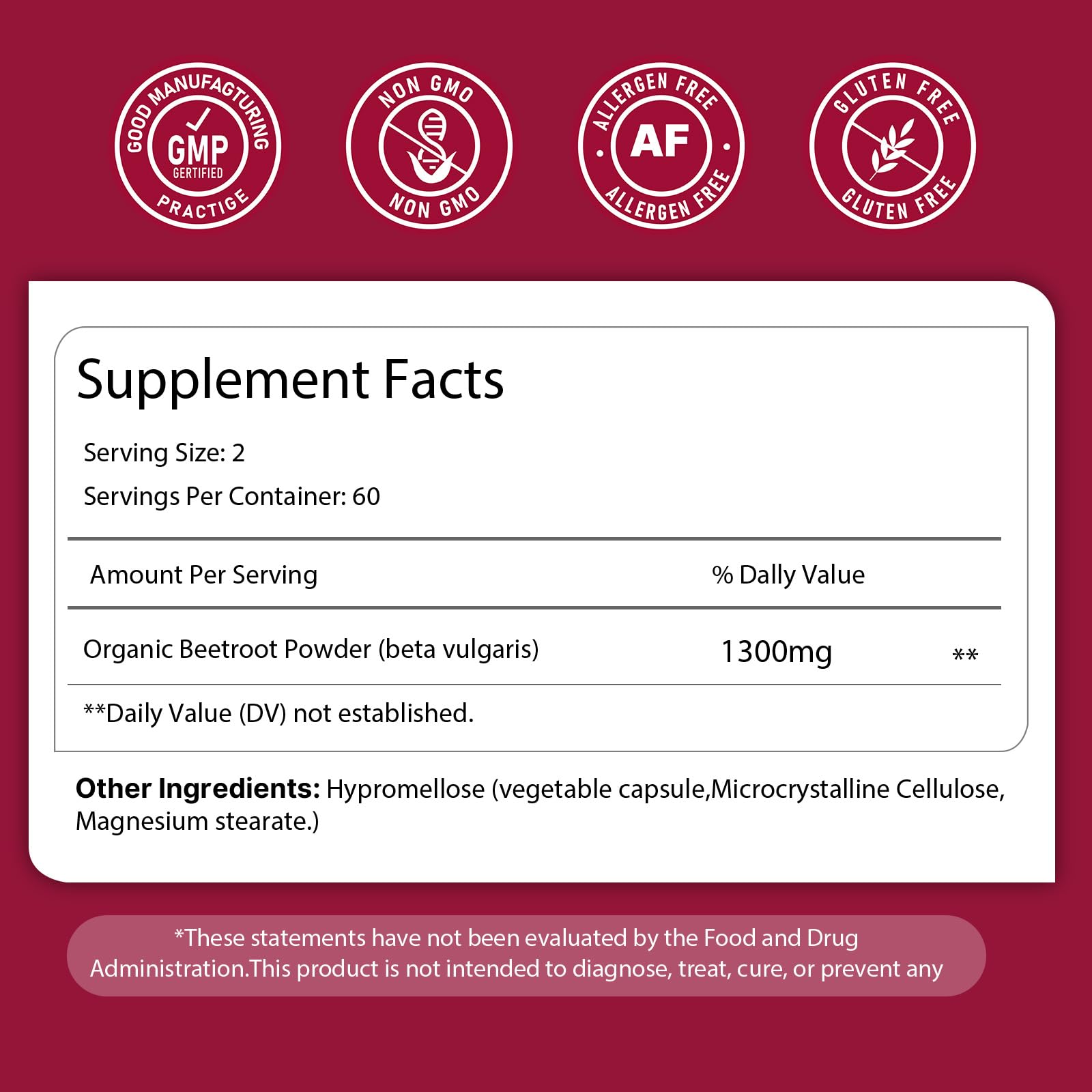 Beet Root Capsules 1300mg - Cold Pressed Beet Root Nitric Oxide Booster Beetroot Powder Extract for High Blood Pressure, Healthy Circulation, Energy and Stamina, Non-GMO - 120 Capsules — Amazon image 9