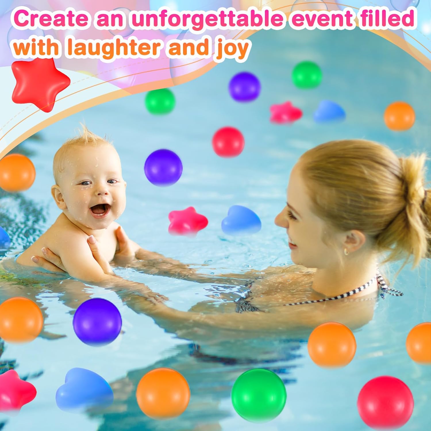 RoundFunny 100 Pieces Balls for Kids Star Heart Shape Plastic Balls for Toddler Playpen 2.17'' Play Toy for Crawl Tunnel Inflatable Pool Birthday Party Decoration