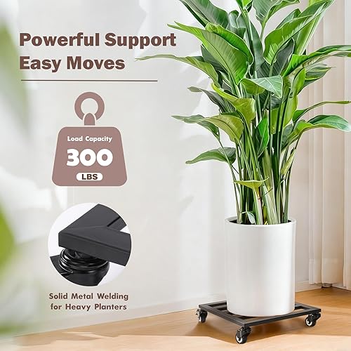 Miniatura 4 de Carrito para plantas con ruedas con cerradura, resistente, capacidad de 300 libras, carrito de plantas de hierro fundido de metal, soporte para