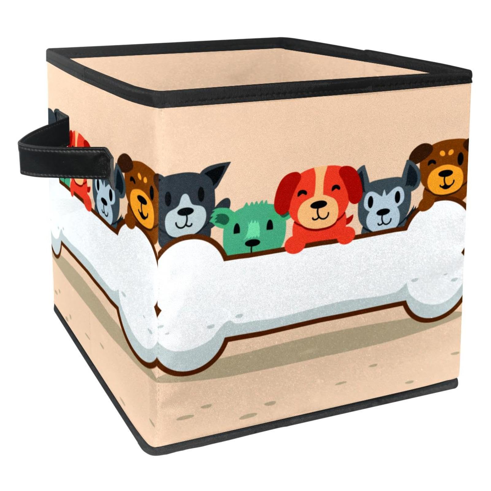Boîte de rangement pliable tissu avec poignées motif chien Snile