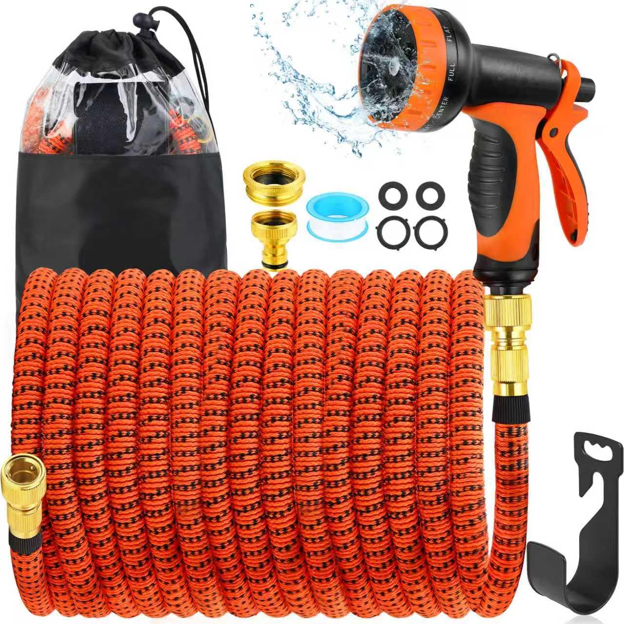 Boriya Orange Hose Pipe - Upgraded Expandable Garden Hoses 150Ft 45M, Stretchy Hosepipe With Spray Gun, Expanding No-Kink Magic Hose With 3/4", 1/2" Fittings, Flexible Water Hos For Garden,Pet & Car Cleaing