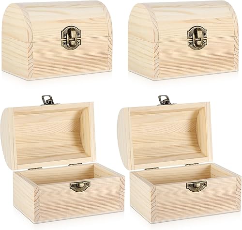4 cajas de madera sin terminar, caja del tesoro del tesoro, cajas de madera para manualidades, cajas de madera pequeñas de 4.72 x 3.15 pulgadas,