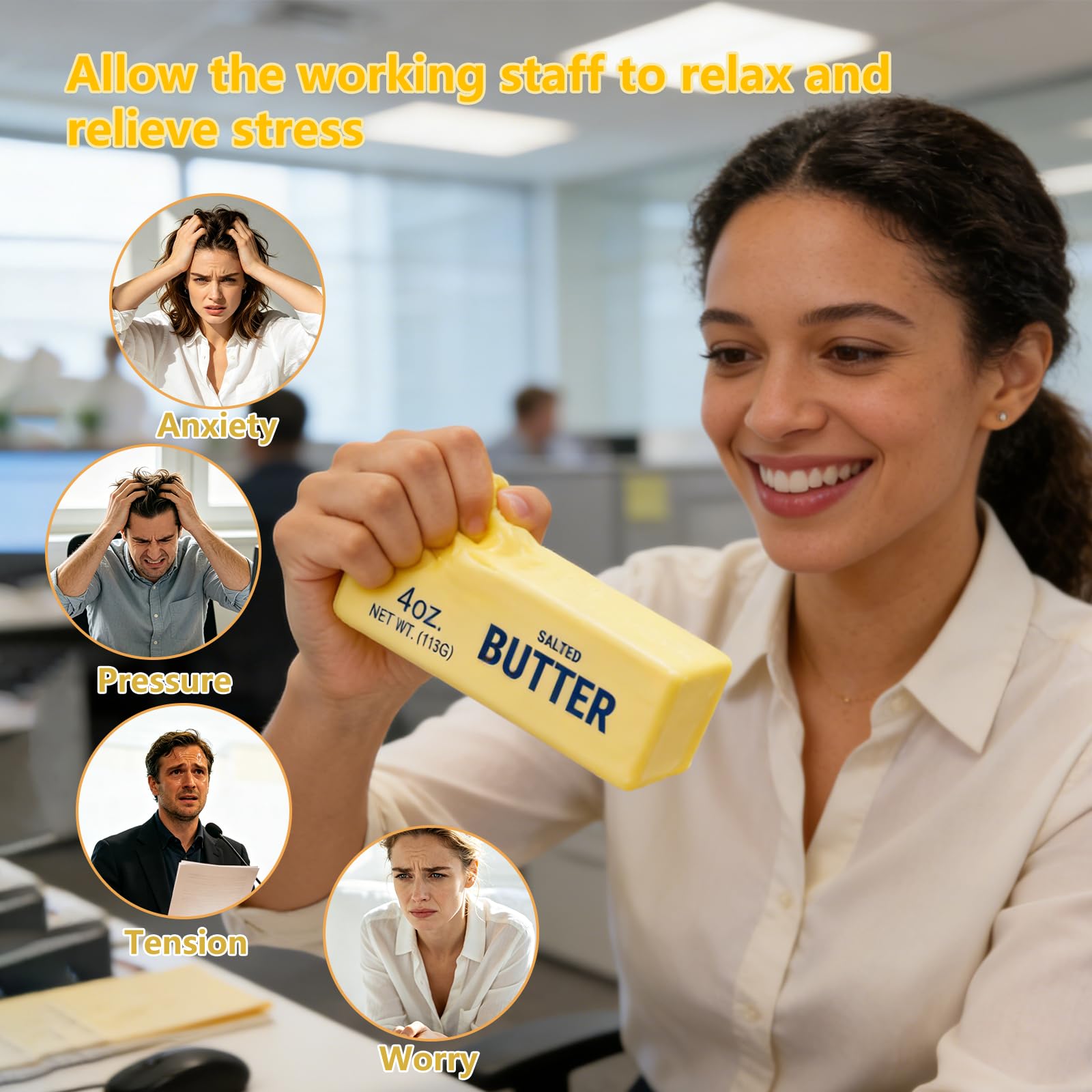 Doh Butter Squishy, Soft Scented Fidget Squishy, Butter Squishy Toy, Cream Scented Butter Squeeze Toy，Slow Rising Butter Stick Stress Relief Toy for Relaxation,Office Desk Decor (Yellow) - 5