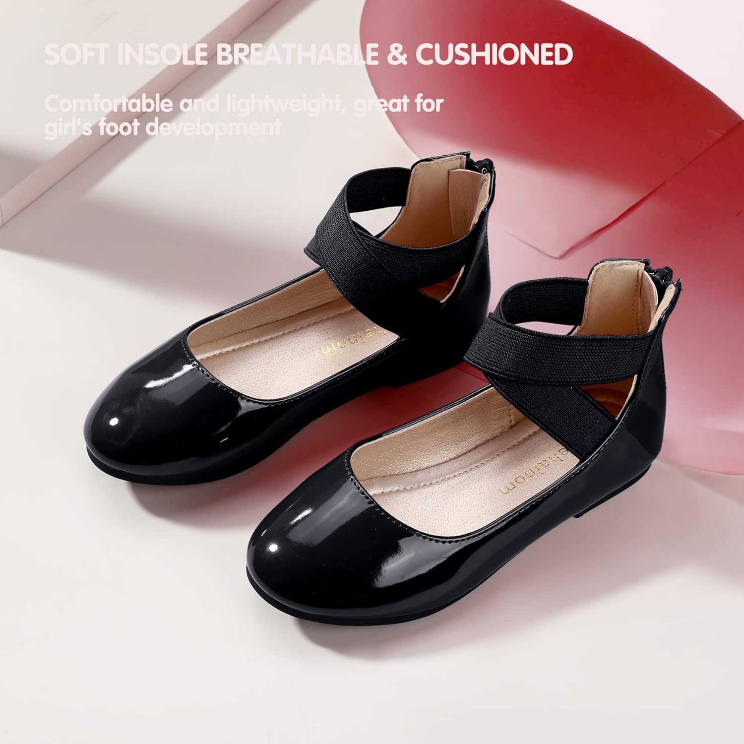 Hehainom Girls Dress Shoes Toddler Little Kids Gracy Ballet Mary Jane Ballerina Flats with Elastic Ankle Strap - Image 6