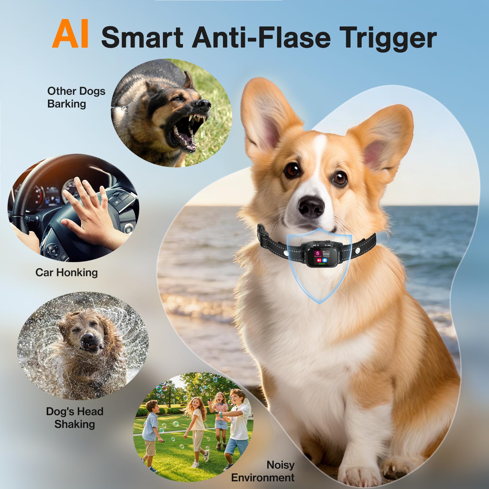 Collar Antiladridos Perros Grande Mediano Pequeño, Actualizado Collar Antiladridos para Perros con Giroscopio, 8 Niveles de Sensibilidad, 3 Modos de Eficiente Impermeable IP67 y Recargable