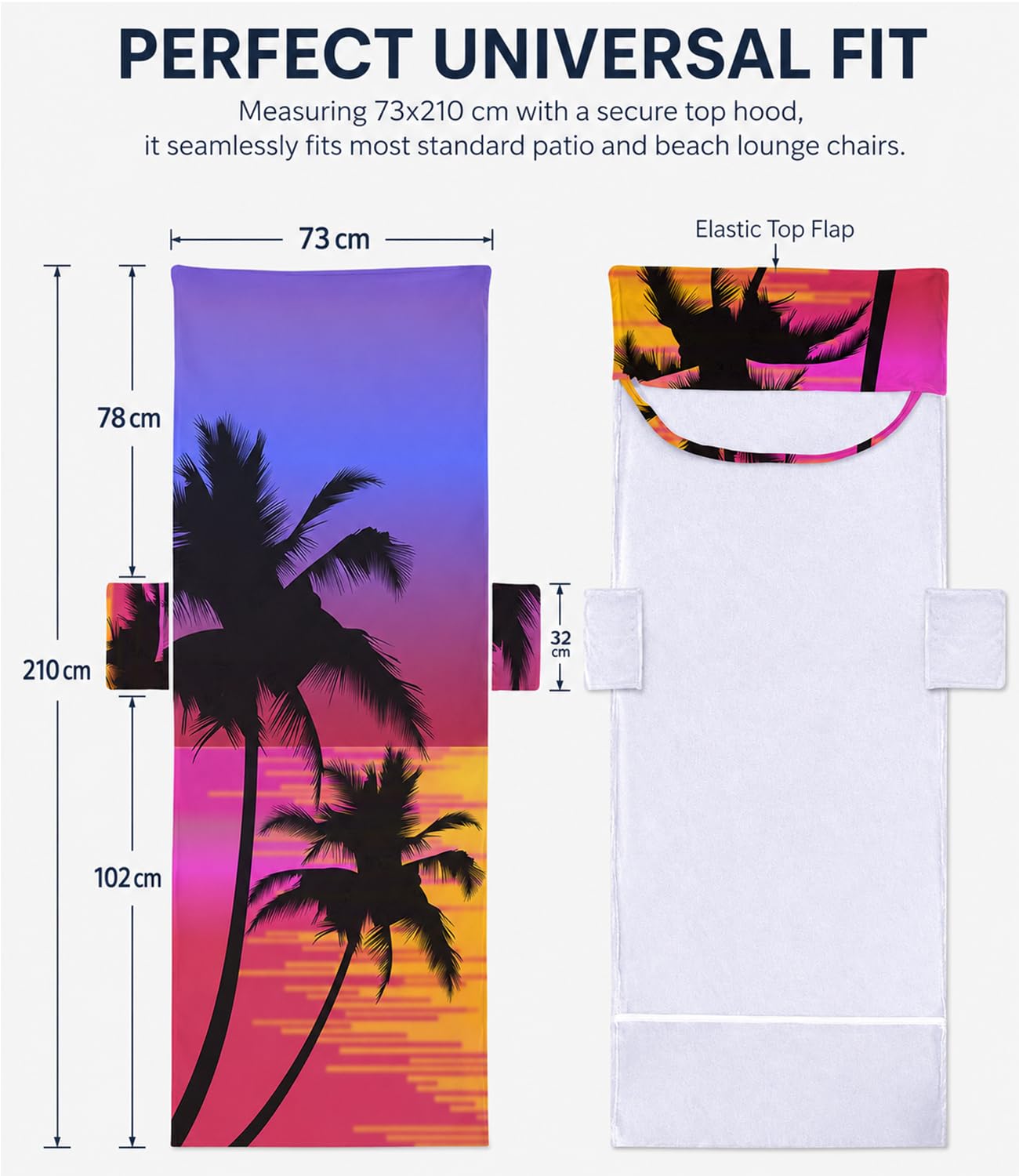 Highdi Housse de Chaise de Plage 3D Couverture de Serviette de Chaise Longue avec Poche Housse de Serviette de Chaise Longue en Microfibre pour Piscine, Bain de Soleil (75x210cm,Crépuscule)