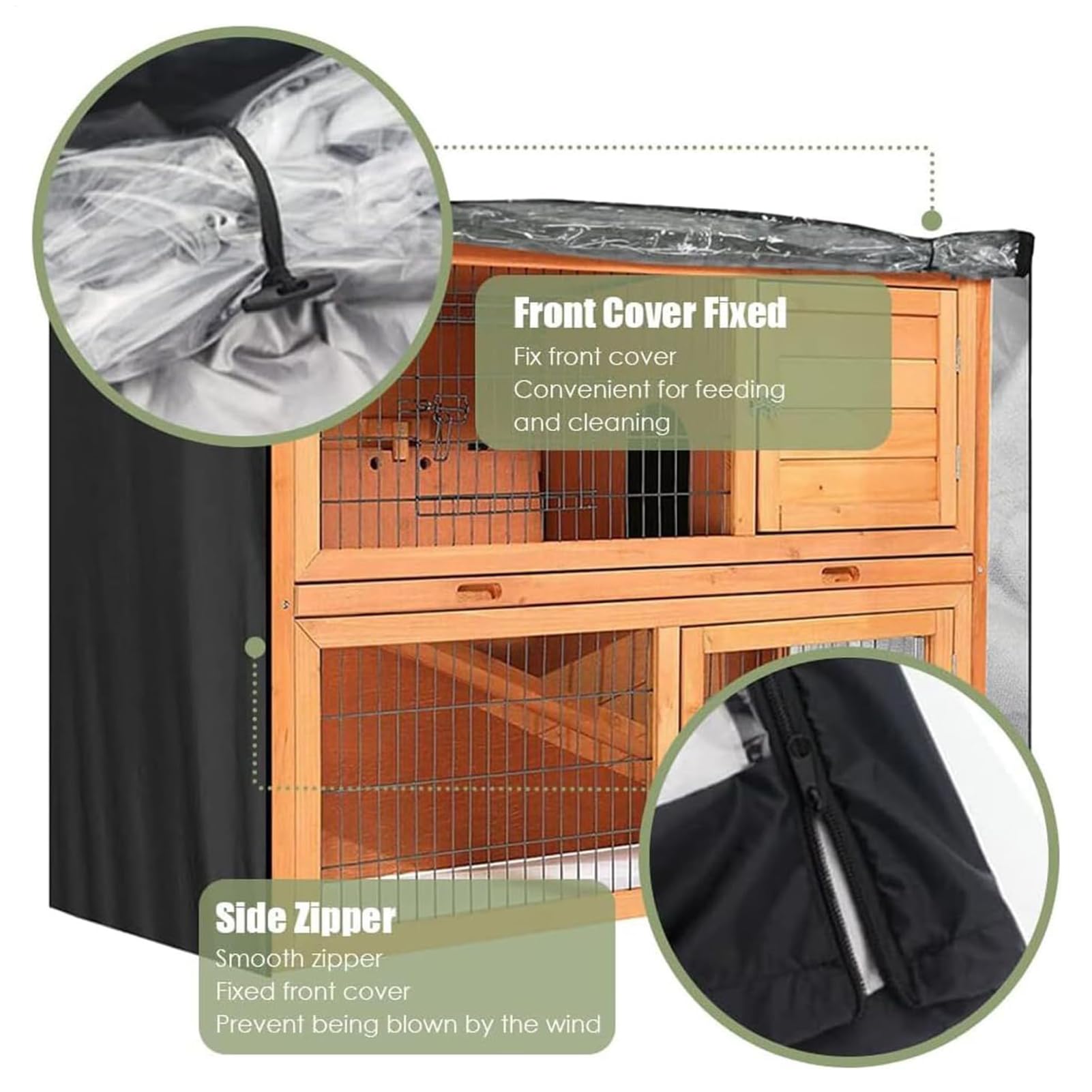 Stallabdeckung, 210D Oxford-Tuch, Thermo-Winterschutz für Haustiere, Hasenstallschutz für den Winter, Outdoor, mit Reißverschlussöffnung, für Garten, Terrasse, Hinterhof, Rasen im Freien