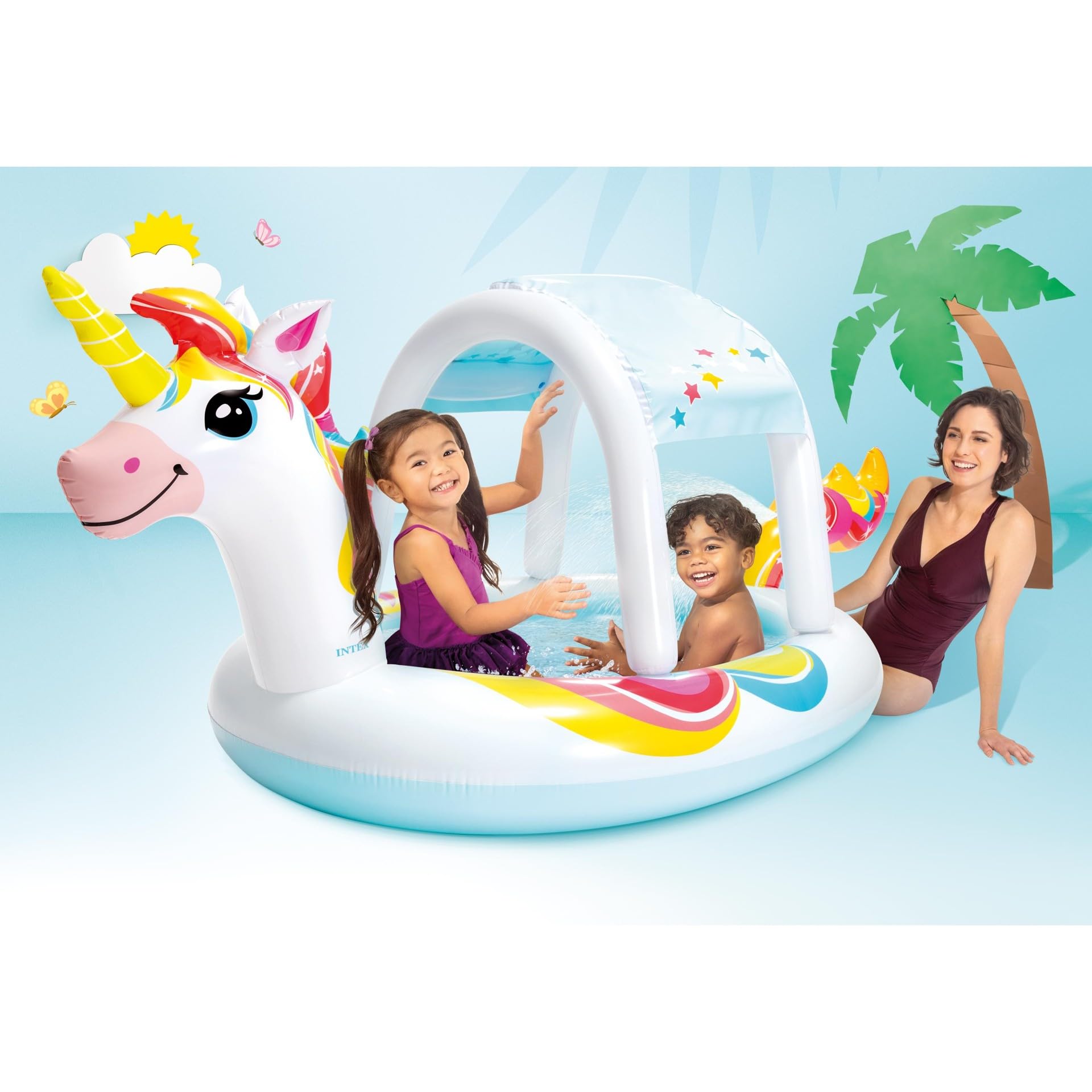 Jilani Vinyl Inflatable Unicorn Spray Swimming Sunset Glow Light Weight Water Foldable Bath Tub Kiddie, Size 8.3ft Total Length by 4.3ft Width 1