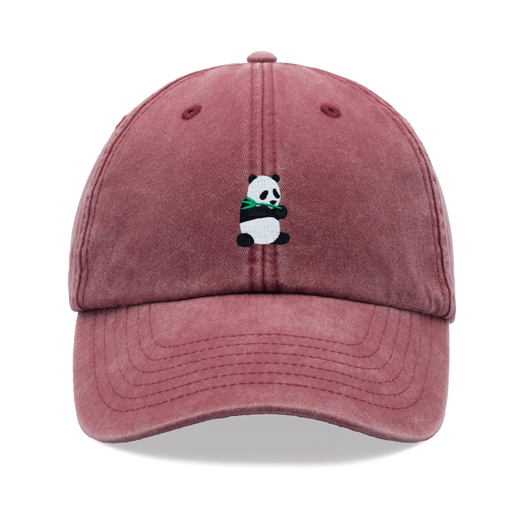 Panda Baseball Cap Vintage Washed Unisex Dad Hat Low Profile Adjustable Red