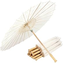 33 Inch White Paper Parasol Umbrella for Wedding Decor & DIY Art - Large Handmade Wooden Frame Sun Wedding Parasols, Asian Party Backdrop Painting Craft Projects