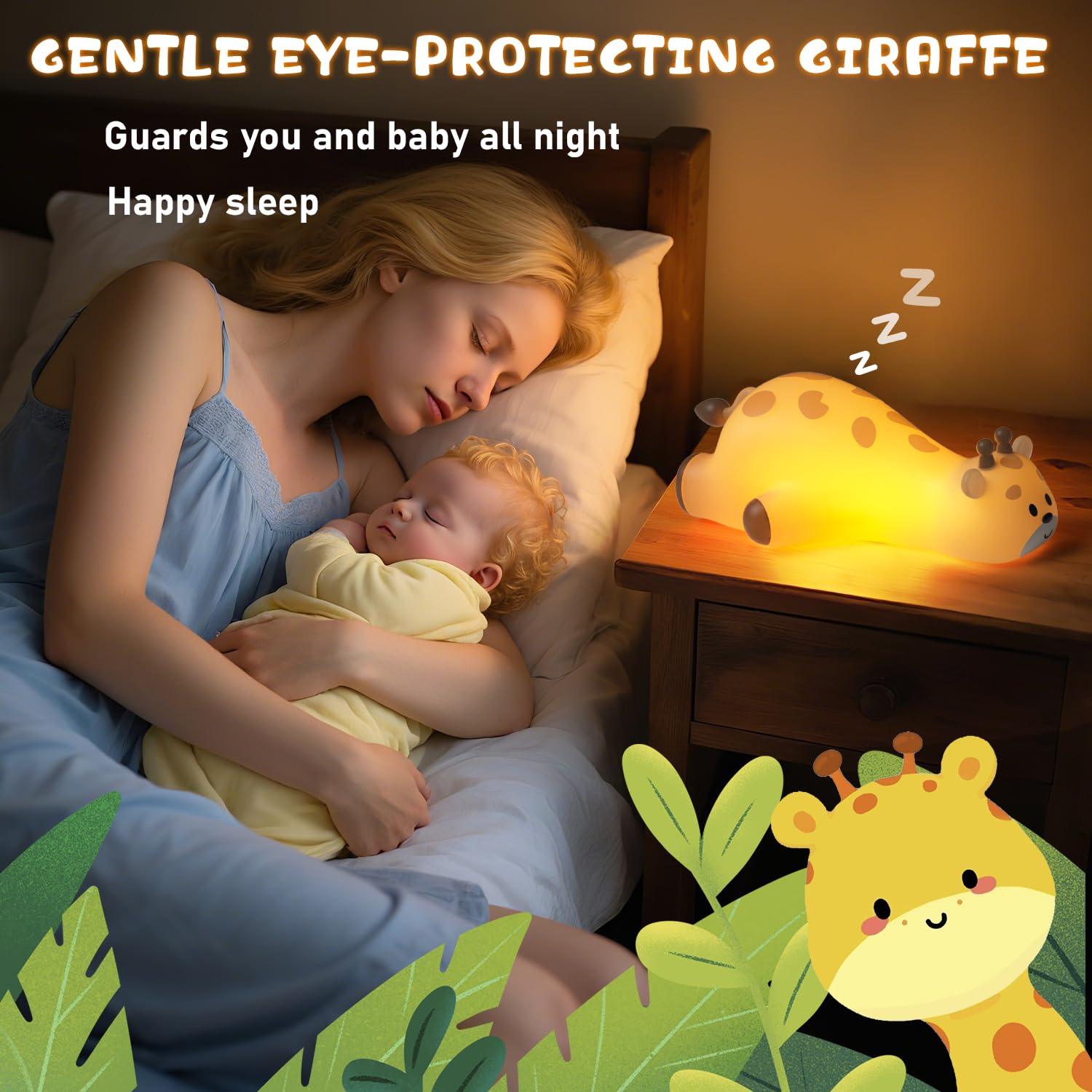 3D-Giraffen-Nachtlicht für Kinder, Silikon-Touch-Sensor-Nachtlampe mit RGB + Warmweiß 3000 K, automatischer Dämmerung bis Morgengrauen Sensor, Schlafzimmer-Dekor, Nachtlicht Geschenk