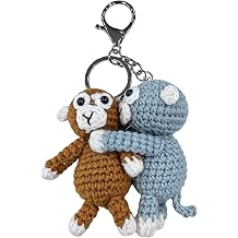 Crochet Boxing Monkey Keychain Handmade, Cute Handwoven Charm for Backpack Purse Car Keys, Craft Gift for Adults Home Decoration