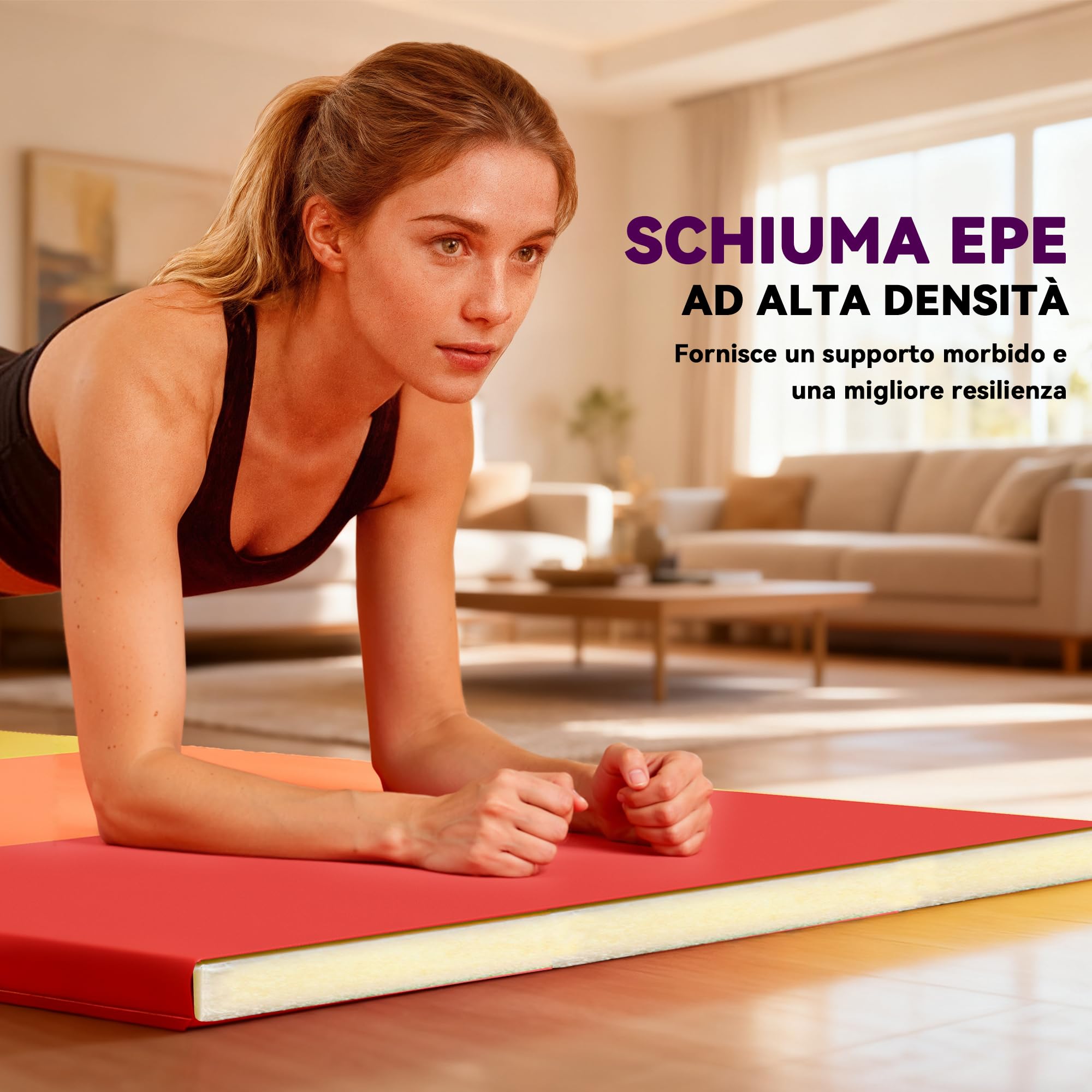 HOMCOM Tappetino Fitness/Yoga per Palestra e Casa, con 5 Pannelli Colorati e Pieghevoli, Imbottitura in EPE, 195x76x3 cm