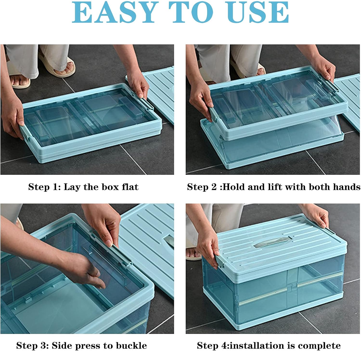 Clear Plastic Storage Bin - Storage Box with Lid, Stackable Collapsible Storage Bin, Clothes Organizer, Large Capacity Storage Container for Home, Office, Car, Kitchen : Home & Kitchen