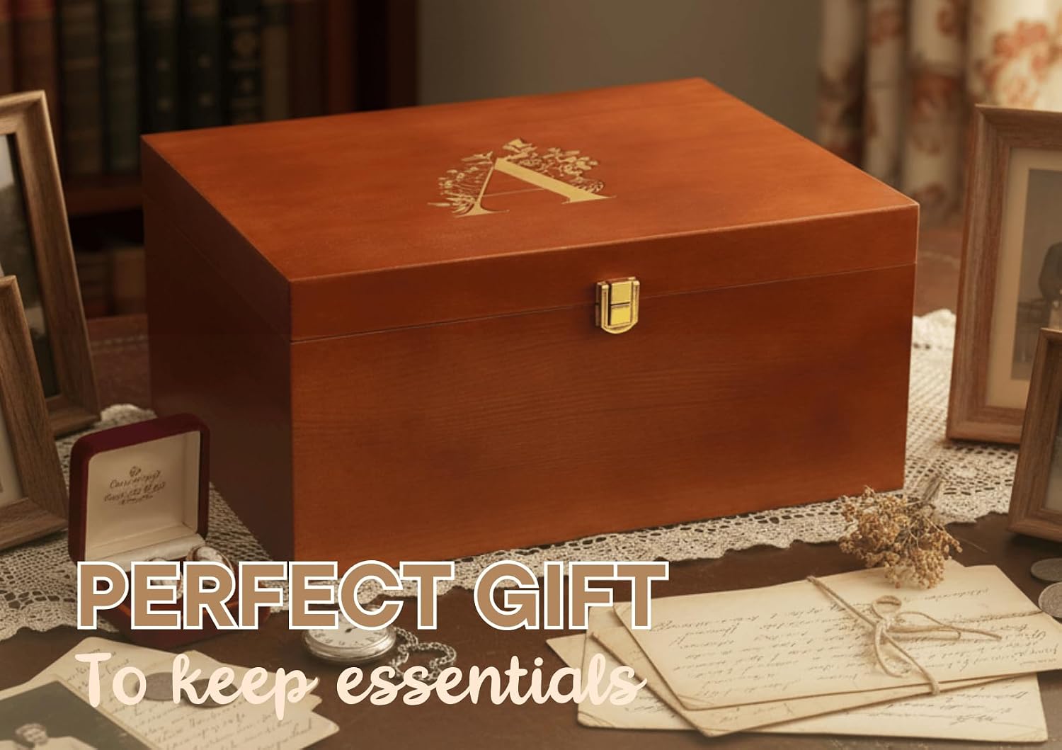 InnoBeta Personalized Keepsake Box, Wooden Storage Boxes, Large Keepsake Boxes with Lid for Memory Treasure, Initial G