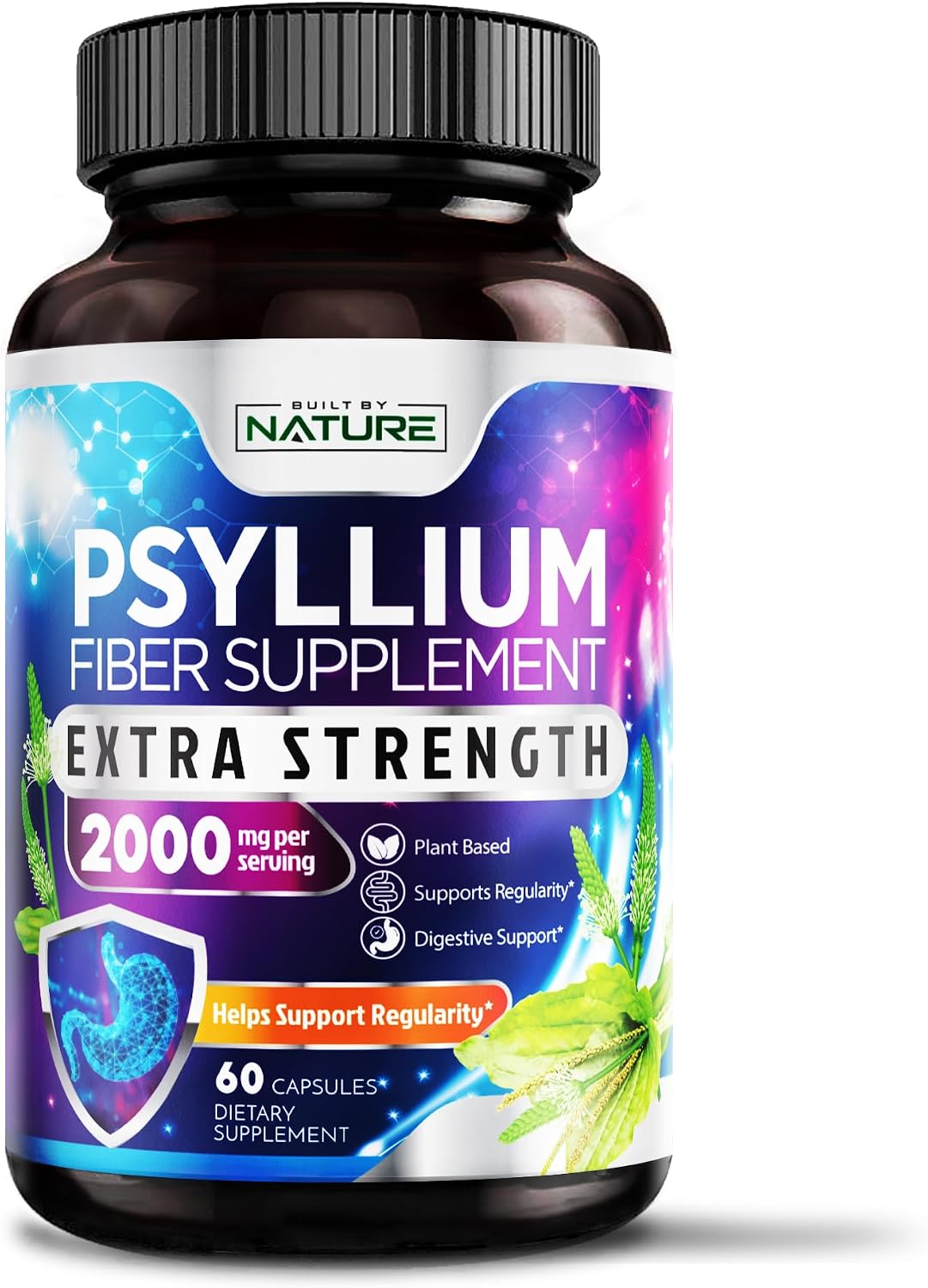 Built by Nature Psyllium Husk Capsules 2000mg, 60 Capsules