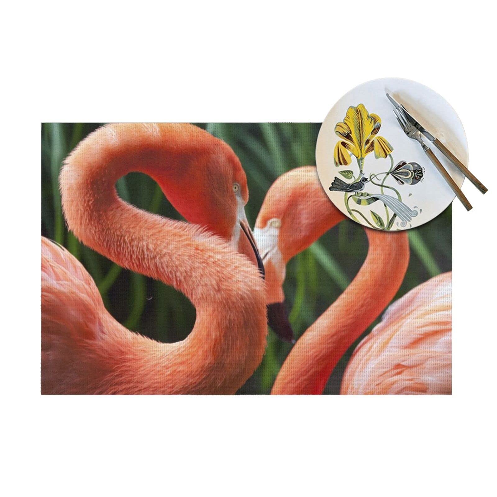 Tovaglietta tessuta con stampa fenicottero, antiscivolo, isolamento termico, per cucina, sala da pranzo, ristorante, caffè, set da 1 pezzo, 4 pezzi, 6 pezzi.