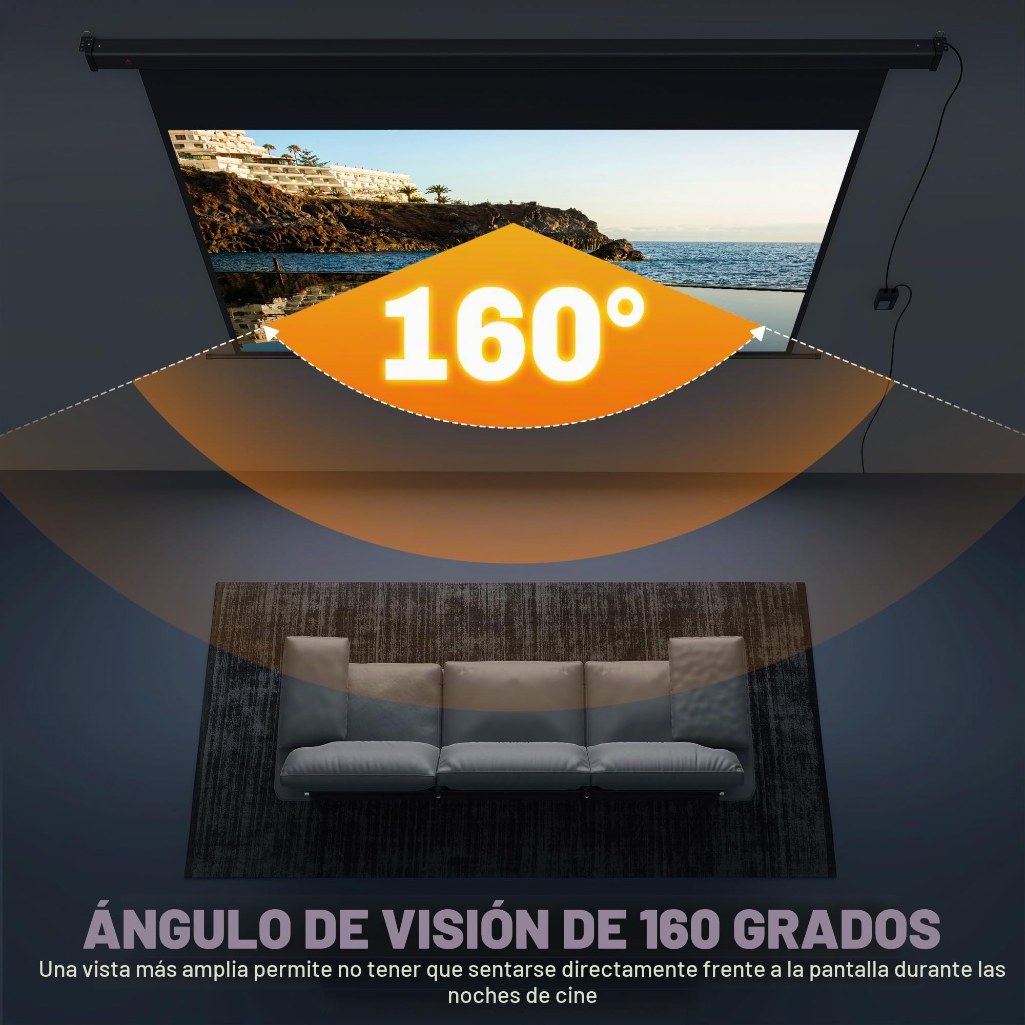 HOMCOM Pantalla de proyector motorizada 16:9 4K HD Negro | Pantalla de proyección eléctrica para TV y cine en casa, montaje en pared o techo, panel de control, mando a distancia.