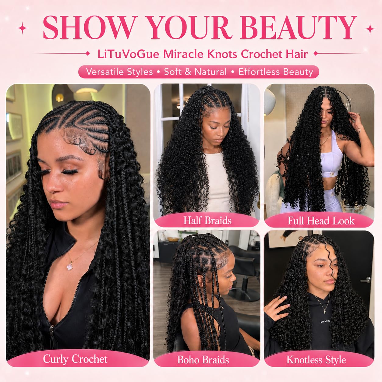 16 Inch Feather Crochet Hair for Black Women, 100Strands 180g Deep Wave Synthetic Miracle Knots Crochet Hair, Pre-Separated Knotless Braiding Hair Extensions with Invisible Micro Knots Natural Black