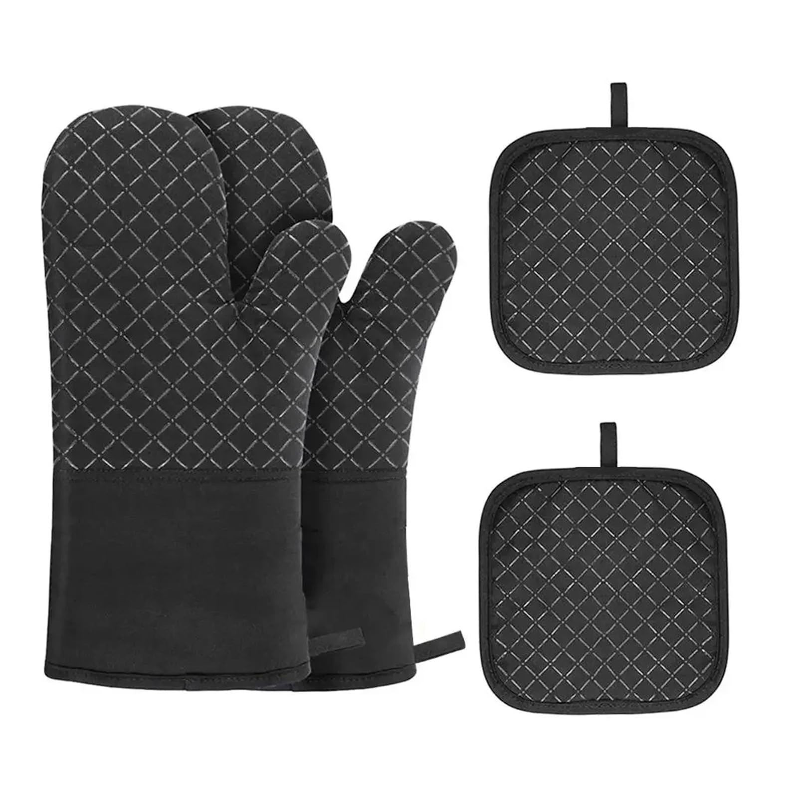 Oven Gloves Anti-scald Gloves Microwave Cotton Baking Anti-scalding Heat Resistant Oven Mitts Bakeware Insulation(4PCS black)