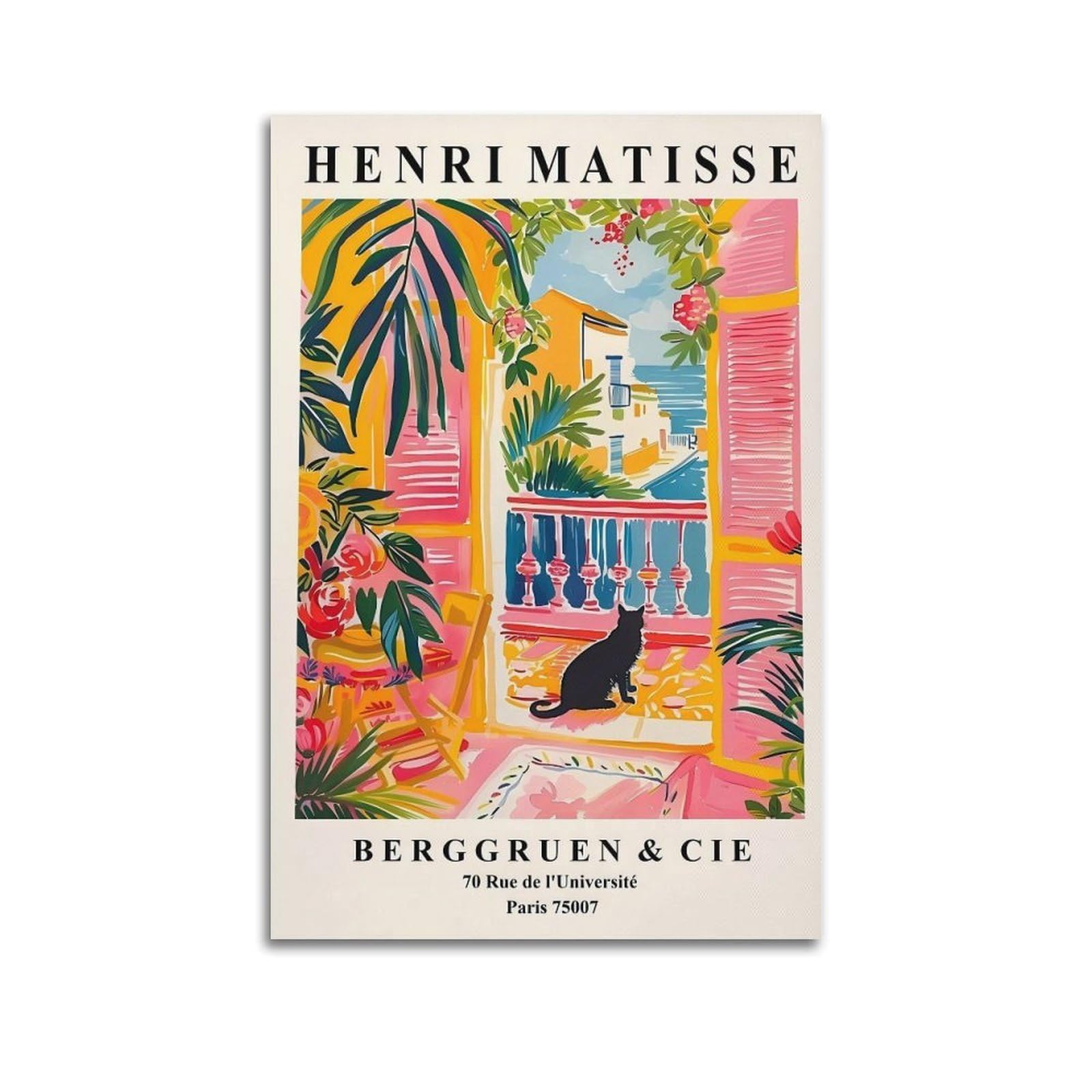 Jocrynsi Unframe-Style Henri Matisse Black Cat Pink Dopamine Art Wall Art Beige Posters Aesthetic Canvas Wall Art Print Home Decor For Bedroom Living Room12x18inch(30X45cm)