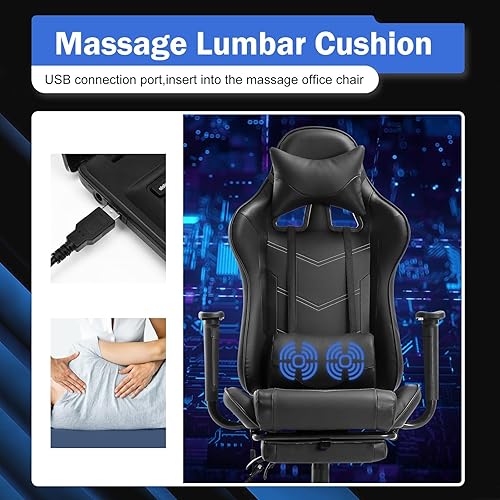 Miniatura 37 de PC Gaming Chair Ergonomic Racing Office Chair Video Game Chair, Massage Function Lumbar Support with Arms Footrest & Headrest Nice Chic Desk Chair,