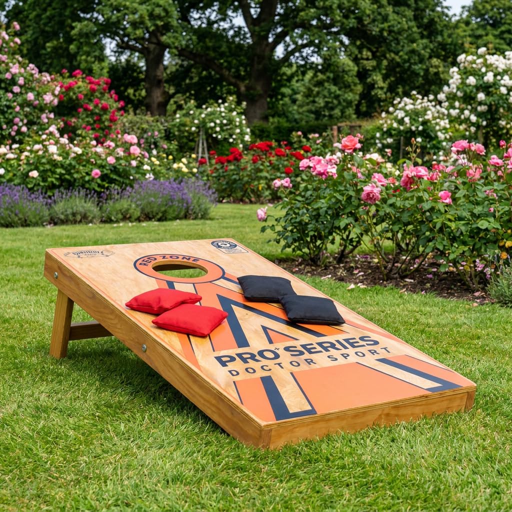 Dr Sport Cornhole Pro+ Kit 120 × 60 cm – Bois (pas de bois compressé) – Environ 14 kg par planche – 8 sacs à billes et sac de transport