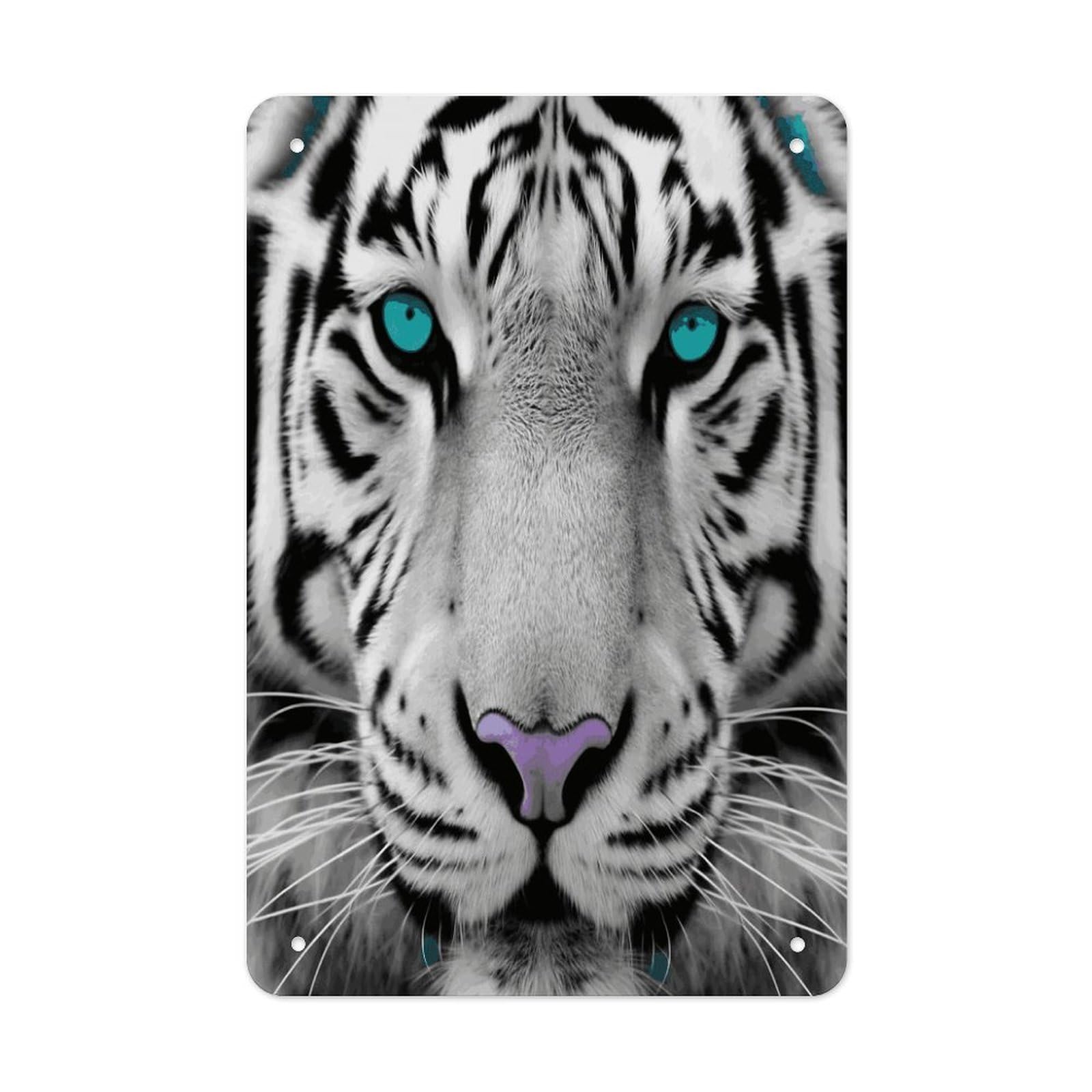 Tiger with Teal Eyes Metal Tin Sign Wall Decor Funny Retro Sign Weatherproof Metal Wall Art for Indoor Or Outdoor Retro Tin Signs for Kitchen Office Home Bar Decor 11.8 X 7.9 Inch