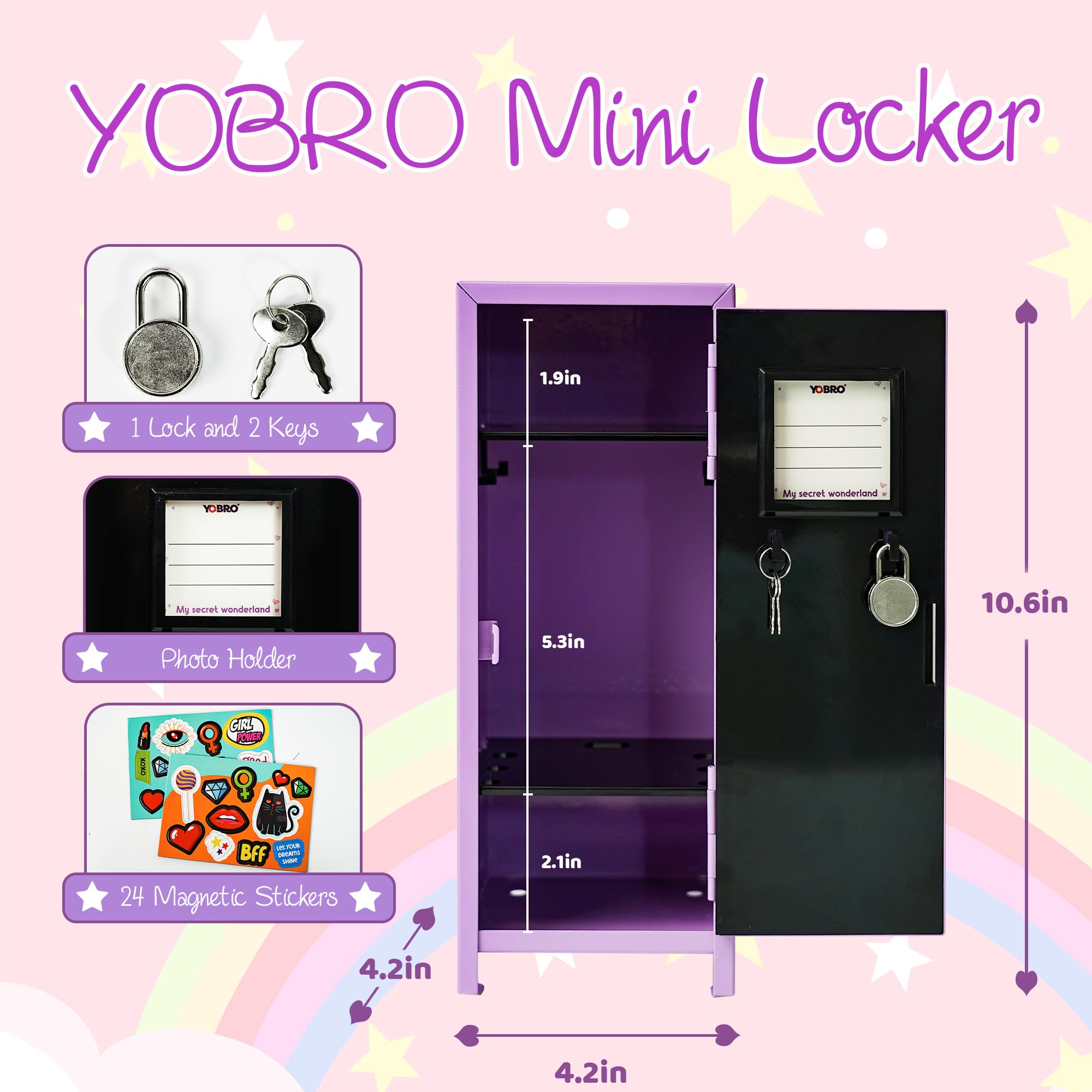 YOBRO Mini-Metallspind mit Schloss – Funktionaler Safe mit Magneten für Schreibtisch, Schlafzimmer, Büro & Schule (Purpur‌)