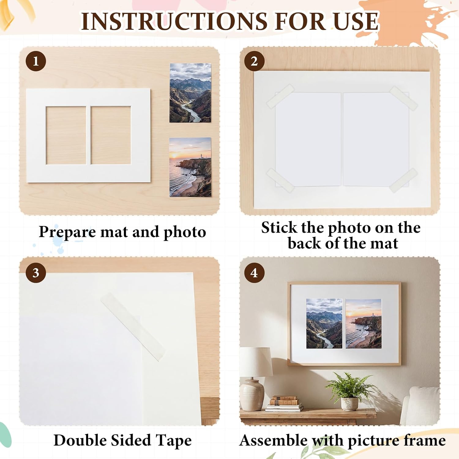 Maitys 10 Pack 14x11 Picture Mats with Two 5x7 Openings, White Core Bevel Cut Mat Board for 14x11 Frames, Acid Free Photo Collage Backing for Gallery Wall Display(2-Opening, 14 x 11 Inch)