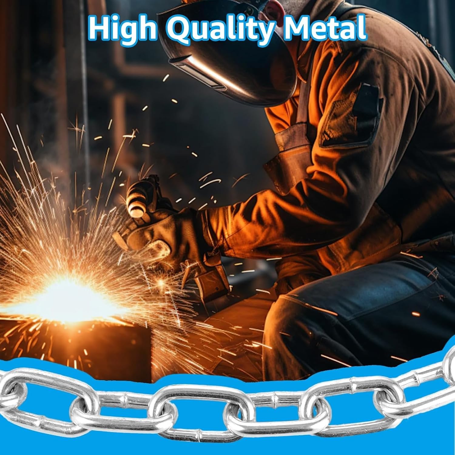 RHBLME 1/4" x 19.69 Ft Metal Chain, Galvanized Iron Coil Chain, Heavy Duty Chain Links Metal Decorative Chain, Camping Pet Dog Chain Hanging Chain for Swing Feeder Planters - Image 4
